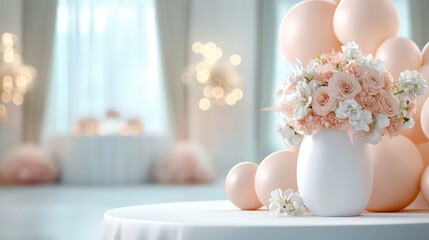 Hotel ballroom set up for a wedding reception with elegant decorations