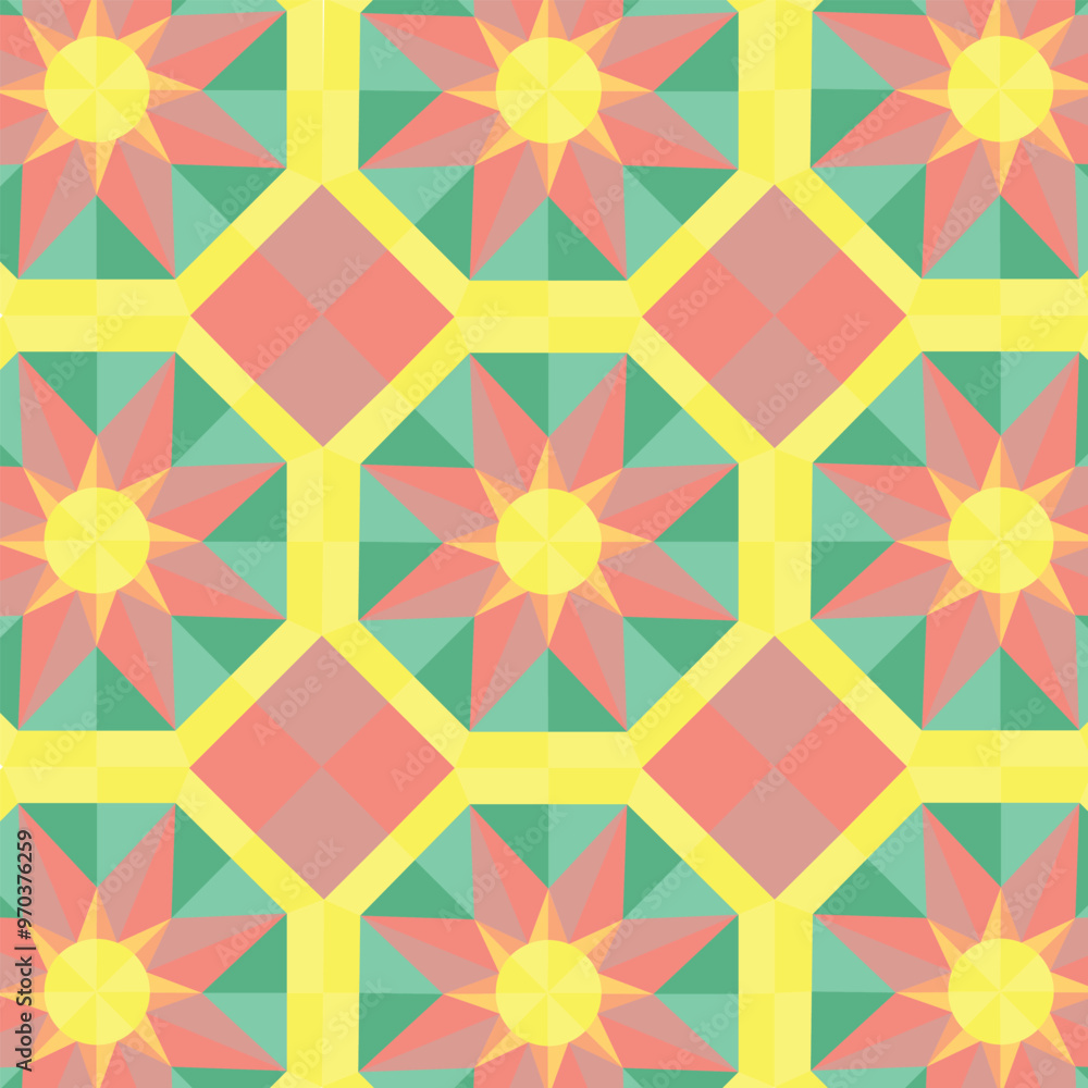 mosaic sunset color sun triangle forms