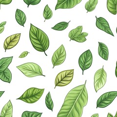 Seamless natural green leaf pattern on fresh white background for eco friendly  organic and sustainable design concepts