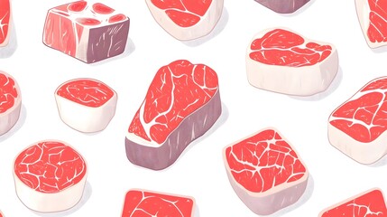 Wall Mural - Raw Meat Seamless Pattern