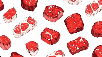 Wall Mural - Raw Steak Seamless Pattern