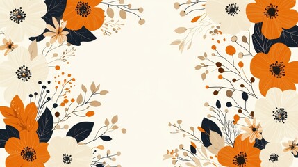 Poster - Floral Border with Orange and White Flowers and Branches