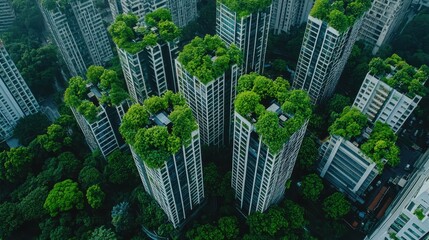 Poster - Green Roofs On Skyscrapers  Urban Greenery  Eco Friendly Architecture