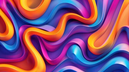 Wall Mural - a vibrant, flowing abstract design with colorful waves in shades of pink, purple, and orange, ideal 