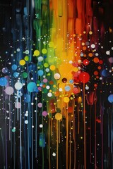Wall Mural - a vibrant abstract artwork featuring colorful circles and drips against a dark background, evoking a