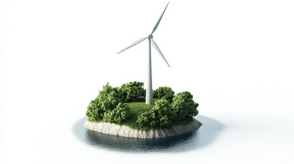 Wall Mural - Wind turbine on the island on the white background
