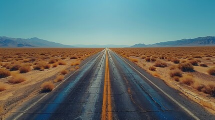 A long, straight stretch of US-50, known as The Loneliest Road in America, with expansive desert scenery and a clear blue sky