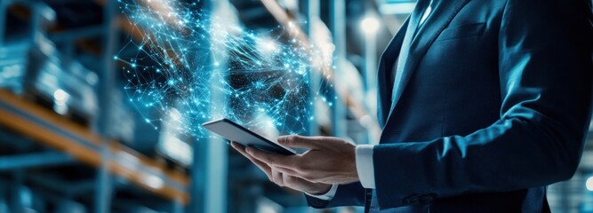 Businessman with digital network on tablet