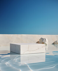 Wall Mural - Marble slabs for displaying products, new products, discounted products, placed next to the pool.