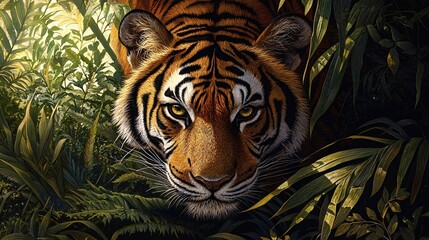 Tiger Staring Intently in Jungle