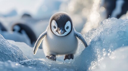 Penguin Chick Waddling Towards Camera