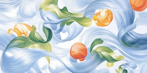 Canvas Print - A vibrant abstract design featuring colorful elements flowing harmoniously with soft blue waves.