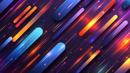 Wall Mural - a vibrant abstract design featuring colorful elongated shapes and glowing lines against a dark backg