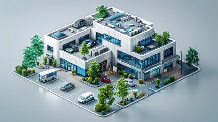 Wall Mural - Modern Office Building with Parking Lot