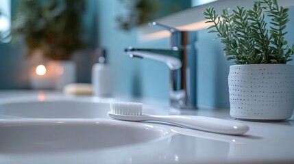 Wall Mural - Bathroom Sink with Toothbrush and Plant