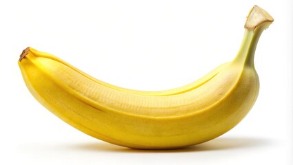 A vibrant yellow banana, its peeling glistening, sits tall on a crisp white canvas, a solitary presence amidst the sterile, unforgiving background.