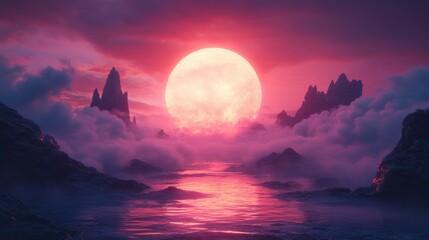 Sticker - Pink Moon Over Misty Mountains