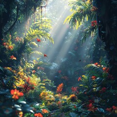 Sticker - Tropical Rainforest Sunlight Through Dense Foliage