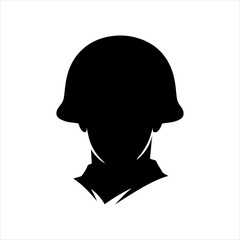 Soldier helmet with head icon silhouette vector illustration design on white background.