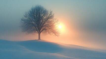 Canvas Print - Solitary Tree in a Snowy Landscape