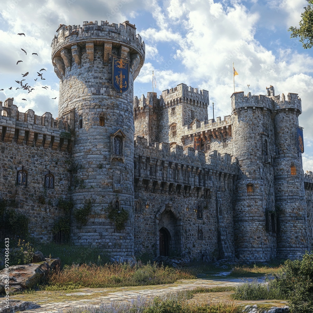 Majestic Medieval Castle Exterior with Stone Walls Towers and Gate ...