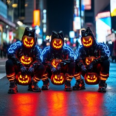 Canvas Print - Halloween Costume  Jack o Lantern  Neon Lights  City Street  Scary