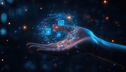 Hand Holding Digital Network Sphere