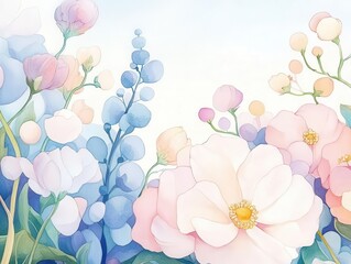 Wall Mural - Beautiful pastel floral arrangement with soft petals and delicate colors, perfect for nature-themed projects and backgrounds.