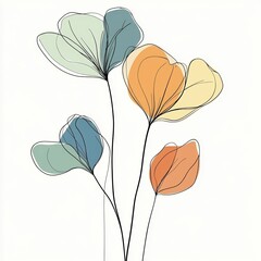 Poster - A beautiful arrangement of line-drawn flowers showcases soft pastel colors and elegant shapes, perfect for adding a touch of elegance to any space