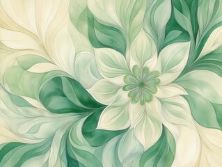 Wall Mural - An elegant floral abstract design featuring soft green and white hues, perfect for backgrounds or decorative purposes.