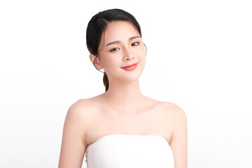 Wall Mural - Beautiful young asian woman with clean fresh skin on white background, Face care, Facial treatment, Cosmetology, beauty and spa, Asian women portrait.