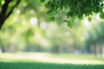 Blurred of green natural tree in park background , ai