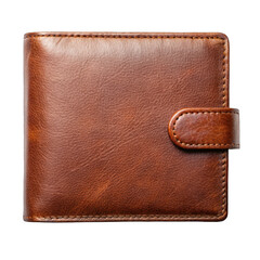 Brown leather wallet top view isolated on transparent background