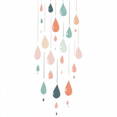 Poster - A variety of colorful droplets are suspended and cascading downward against a stark white backdrop, creating a cheerful and soothing visual effect