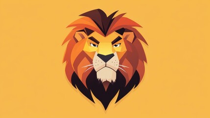 Canvas Print - A sleek, minimalist lion portrait featuring a flowing mane. This clean, vector design embodies modern simplicity and style.