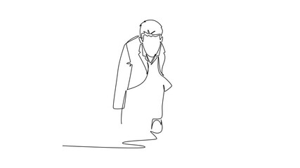 Wall Mural - Animated self drawing of continuous line draw front view of businessman get ready to sprint run on starting line. Business race to growth up and competition concept. Full length single line animation