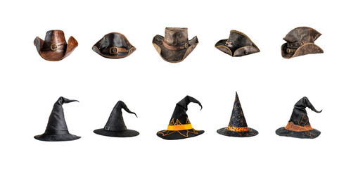 Collection of Halloween Hat front view isolate on transparency background