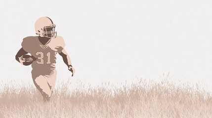 Wall Mural - Football player silhouette charging through the field with intense speed lines symbolizing strength and determination Large space for text in center Stock photo with copy space