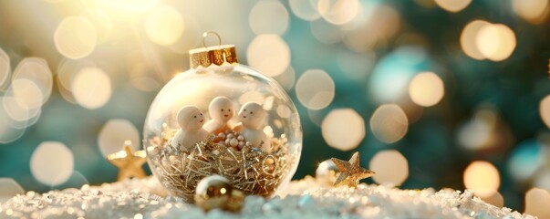 Canvas Print - A beautiful glass ornament resting on a snowy surface, capturing the essence of holiday cheer and festive spirit.