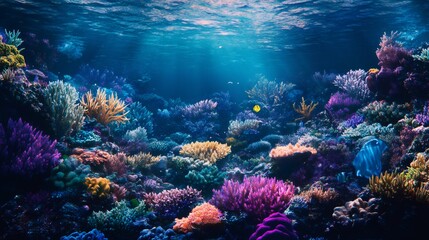 Wall Mural - Vibrant coral reef teeming with life in the clear blue ocean.