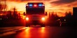 © narak0rn - A dramatic scene of an ambulance on the road highlighted by sunset, showcasing emergency response and urgency in action.