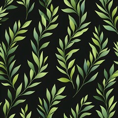 Sticker - Green Leaf Pattern on Black Background