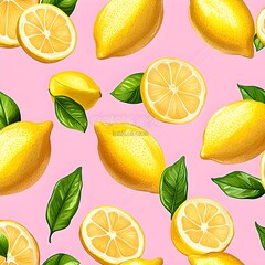 Wall Mural - Fresh Lemons on Pink Background