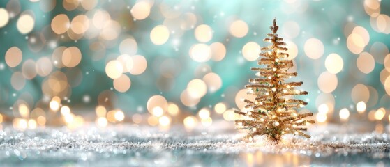 Wall Mural - Glistening Christmas tree decoration with soft bokeh lights creating a festive atmosphere and a warm holiday spirit.