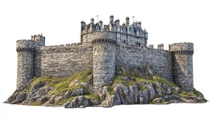 Edinburgh Castle (Scotland, UK) clipart, element, 3D illustration, realistic, isolated on white background