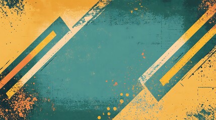 Abstract Background with Teal, Yellow, and Orange Stripes and Splatter