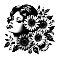 Wall Mural - beauty flower and beauty lady design