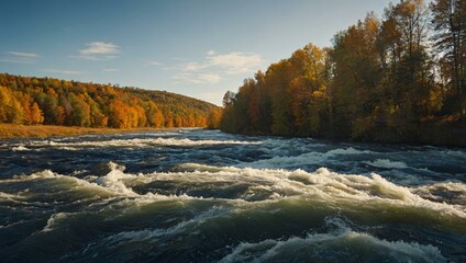 Poster - Strong currents in a turbulent river under autumn sunlight.1