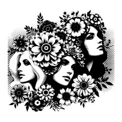 Wall Mural - three woman and flower design