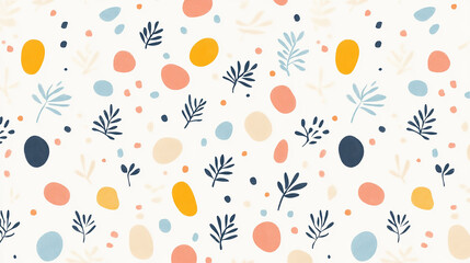 Wall Mural - seamless pattern with easter eggs leaves on beige background